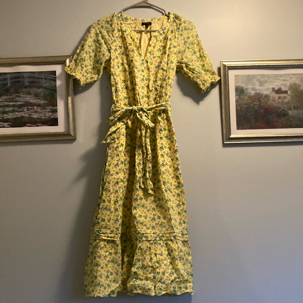 Talbots yellow floral midi dress XS